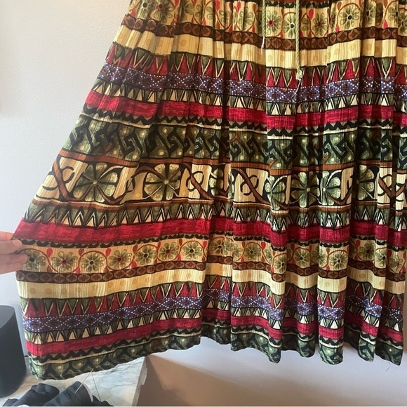 Vintage Requirements India Print Peasant Boho Pull on Gauze Midi Skirt 1X - Picture 2 of 6
